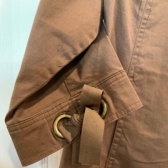 AMX Chic Barn Chore Utility Coat Cutout Grommets Bows Pockets Earthy Brown 2X - Picture 7 of 7